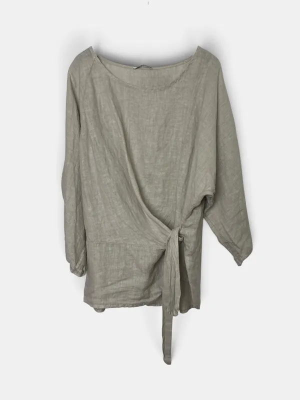 Blusa lino manga corta con lazo made in italy