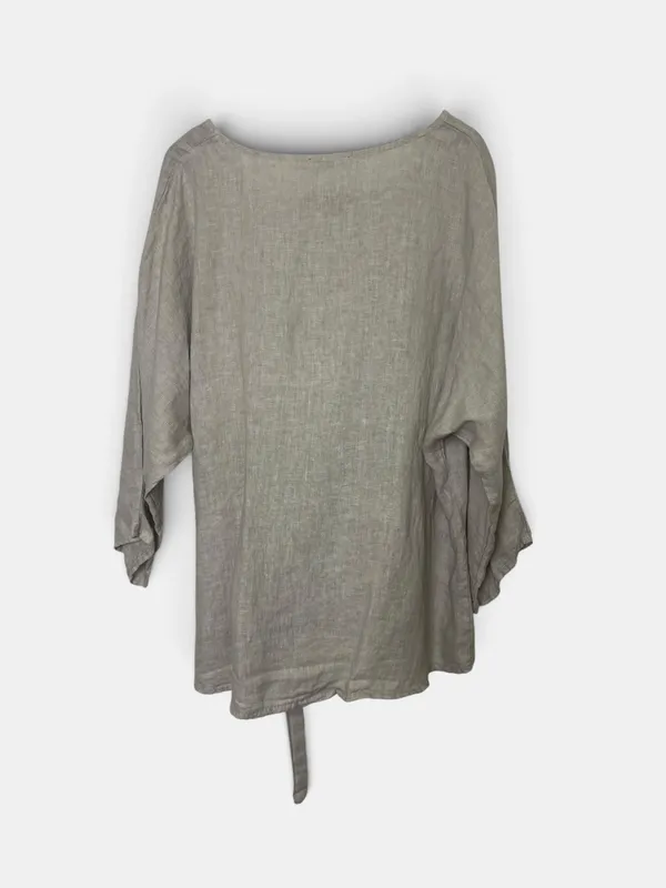 Blusa lino manga corta con lazo made in italy