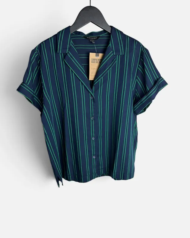 Camisa azul mc c/rayas banana republic