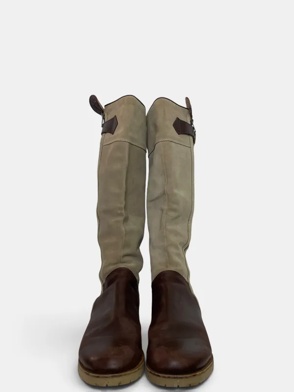 Botas cuero combiandas altas sierre mora