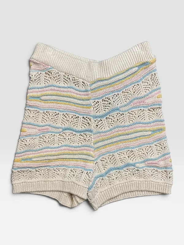 Short tejido blanco con hilos celeste rosa amarillo zara