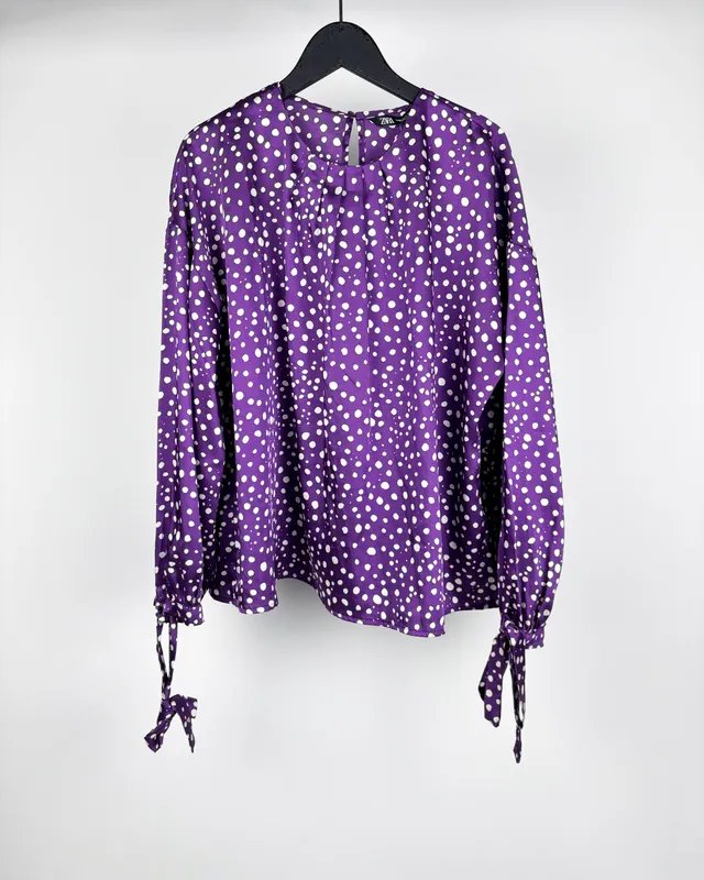 Blusa saten violeta con lunares blancos ml zara tm