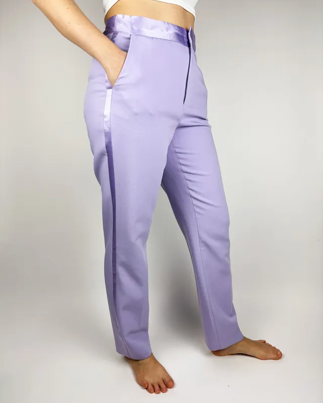 Pantalon de vestir lila detalle saten zara