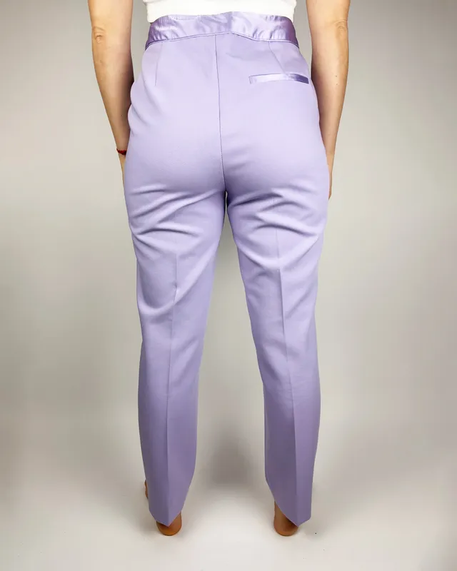 Pantalon de vestir lila detalle saten zara