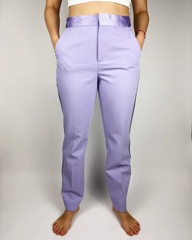 Pantalon de vestir lila detalle saten zara