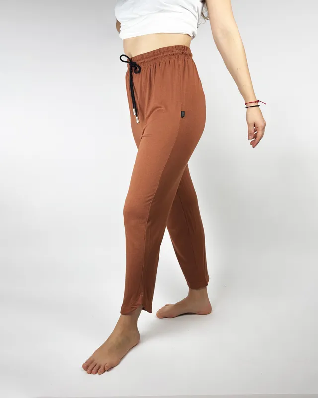 Pantalon algodon marron elastico cintura cher