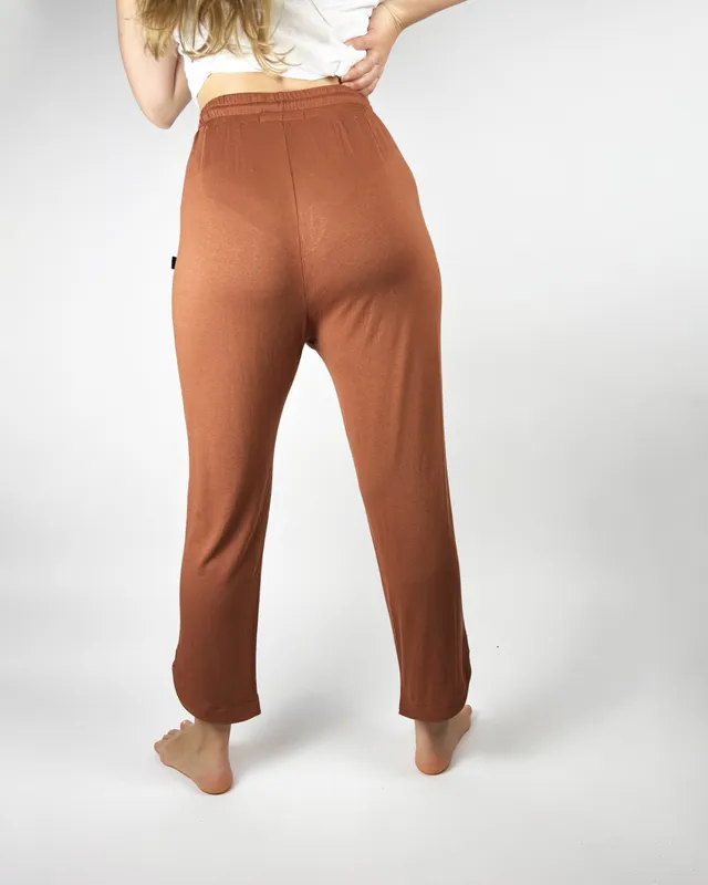 Pantalon algodon marron elastico cintura cher