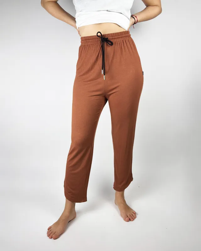 Pantalon algodon marron elastico cintura cher
