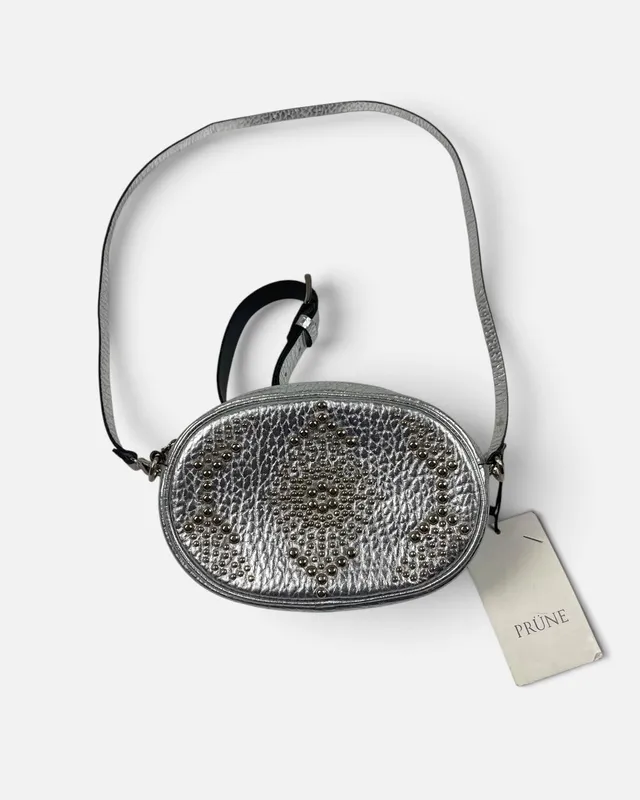 Cartera bandolera plateada prune