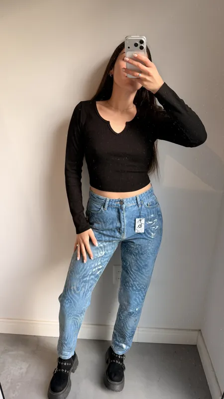 Jeans zebra brillos celeste talle 38