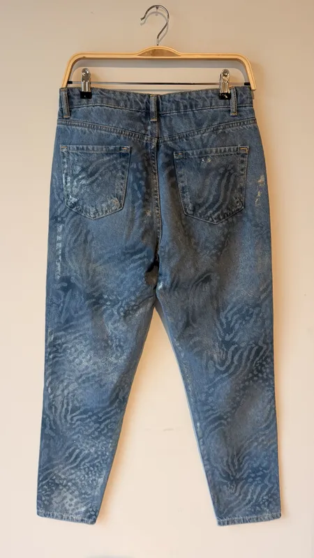 Jeans zebra brillos celeste talle 38