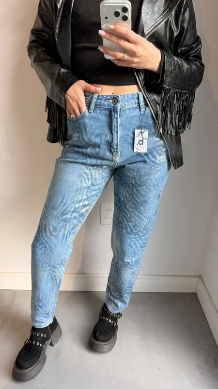 Jeans zebra brillos celeste talle 38