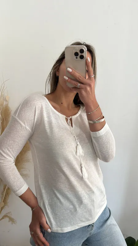 Blusa blanca con cordon talle s