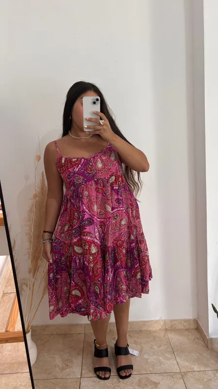 Vestido fucsia y violeta talle m