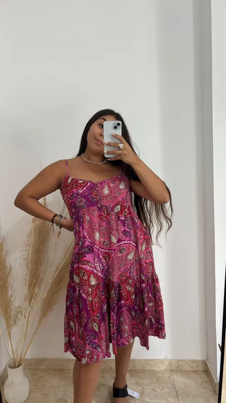 Vestido fucsia y violeta talle m