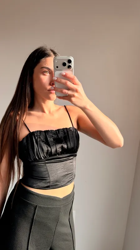 Top negro frunce talle m