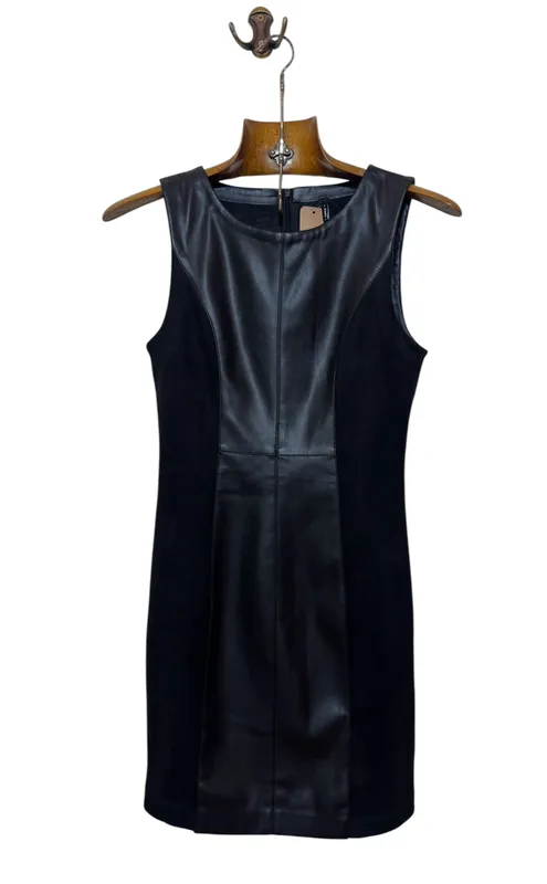 Vestido negro eco cuero y gamusina