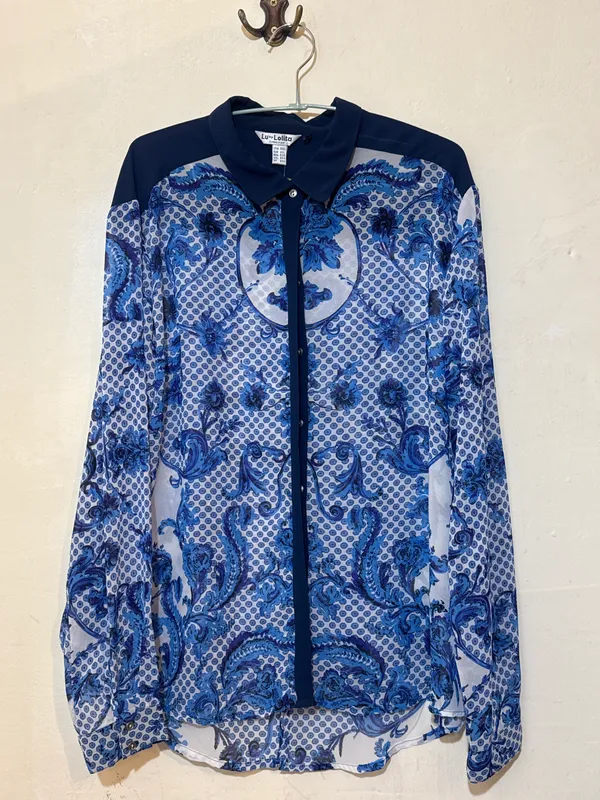 Camisa gasa estampada azul
