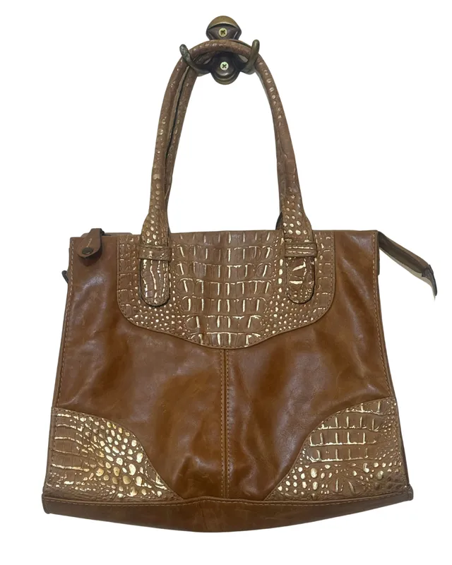 Cartera cuero y croco beige