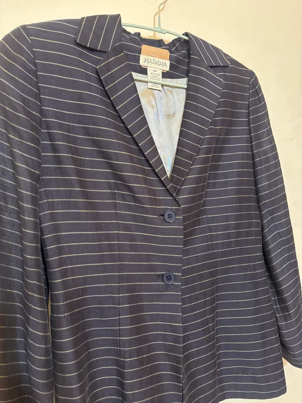 Blazer a rayas lino satinado azul