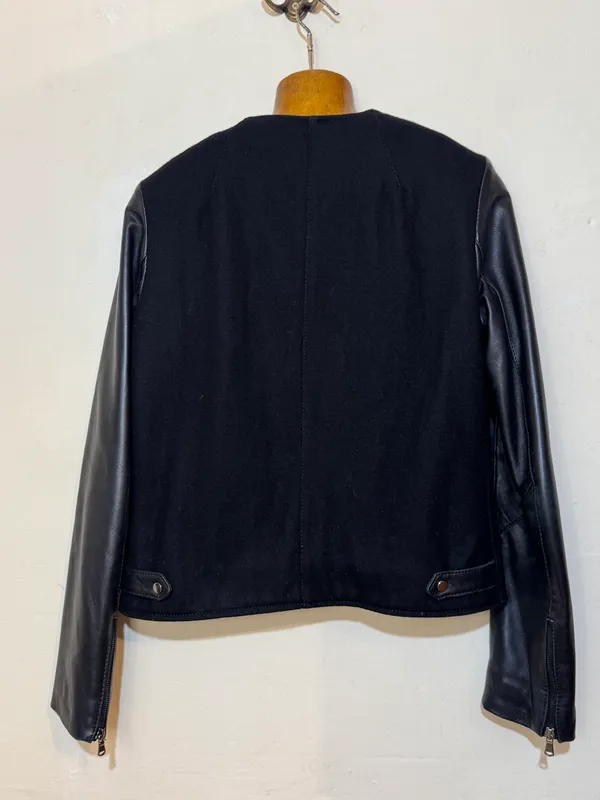 Campera negra paño y cuero