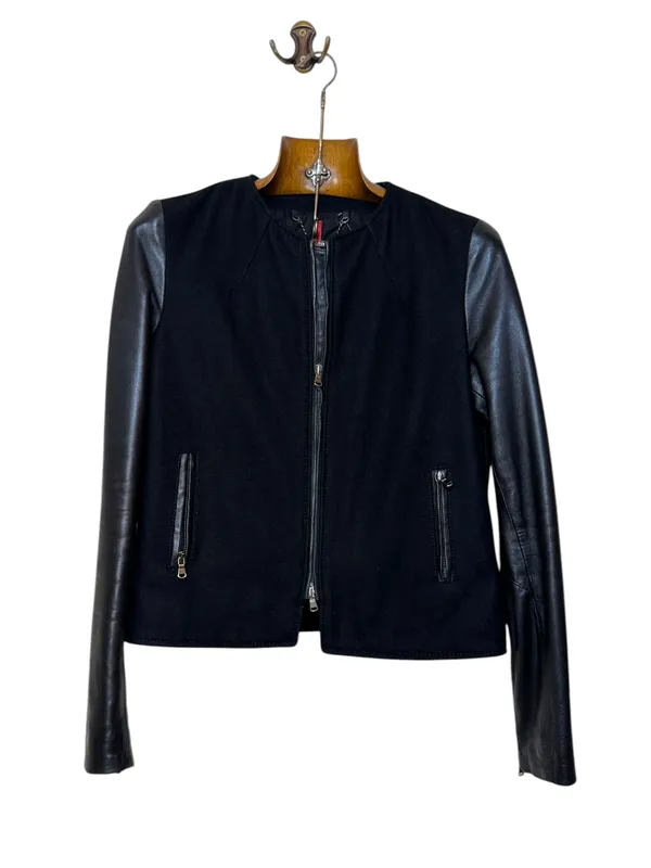Campera negra paño y cuero
