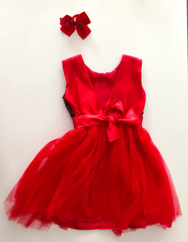 Vestido de fiesta rojo con lentejuelas y tul talle 8