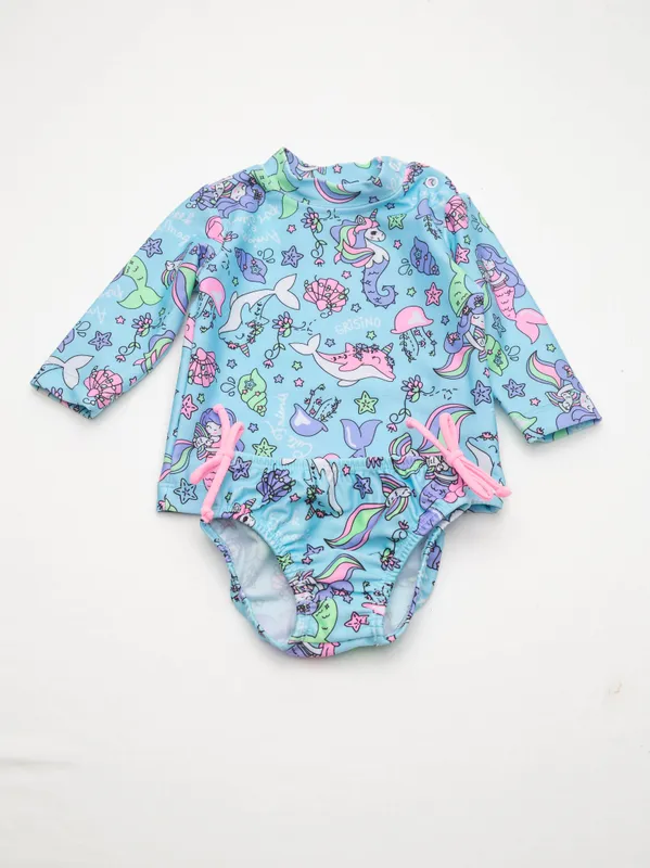 Conjunto remera y traje baño unicornios grisino