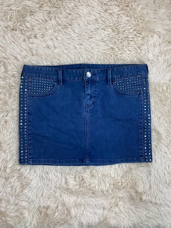 Pollera de jean azul con strass armani exchange t4