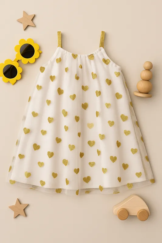 Vestido grisino corazones brillos 2-3 años