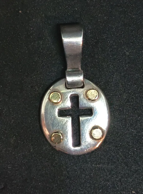 Dije cruz calada de plata 925 y oro 18 k