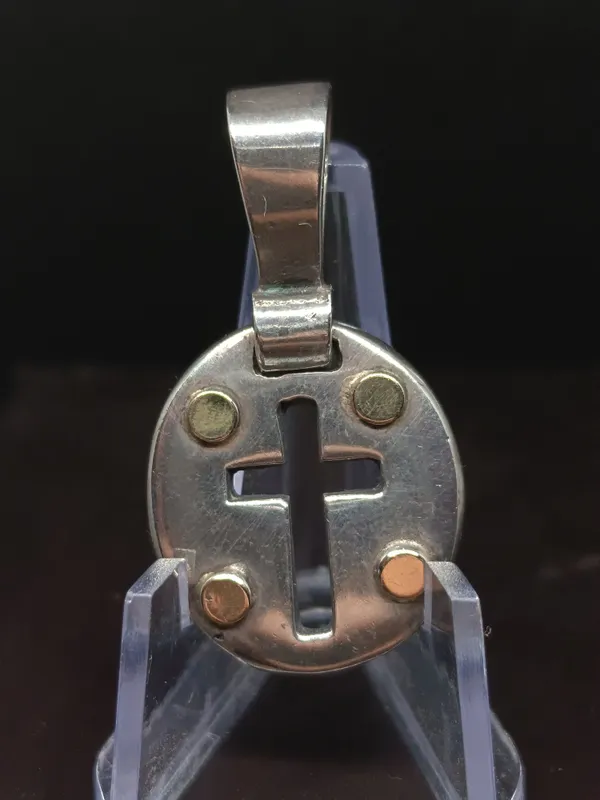 Dije cruz calada de plata 925 y oro 18 k