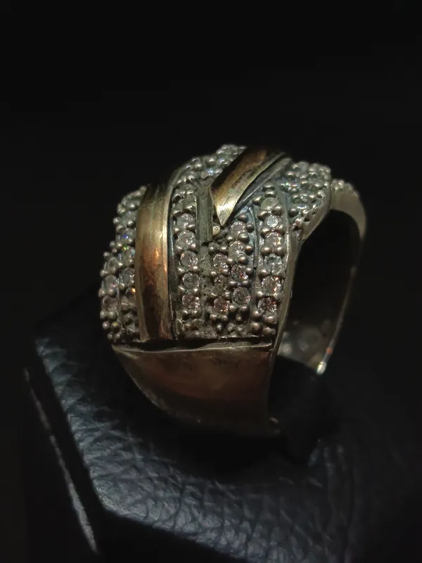 Anillo plata y oro con marquesitas diseño italiano