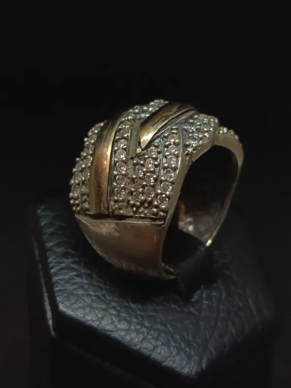 Anillo plata y oro con marquesitas diseño italiano