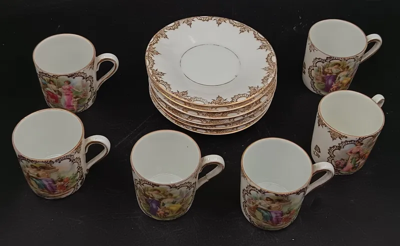 Juego de café 12 piezas royal viena con escenas pintadas a mano