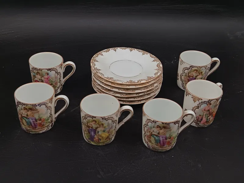 Juego de café 12 piezas royal viena con escenas pintadas a mano