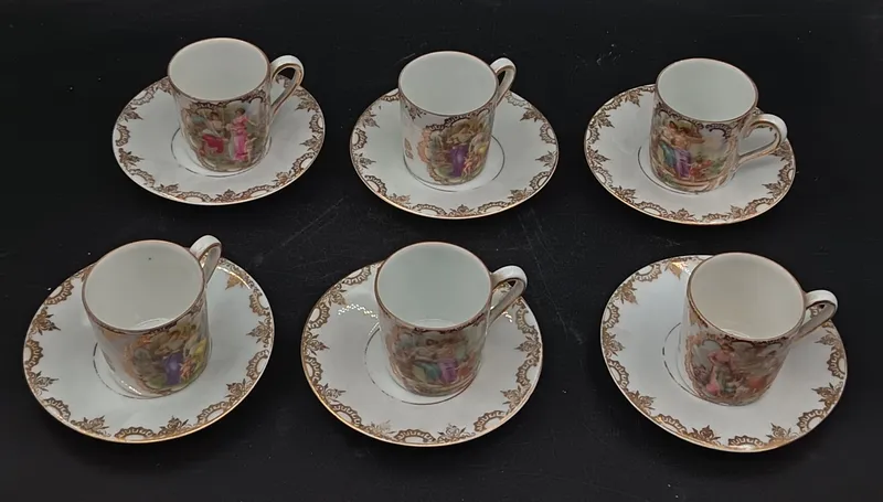 Juego de café 12 piezas royal viena con escenas pintadas a mano