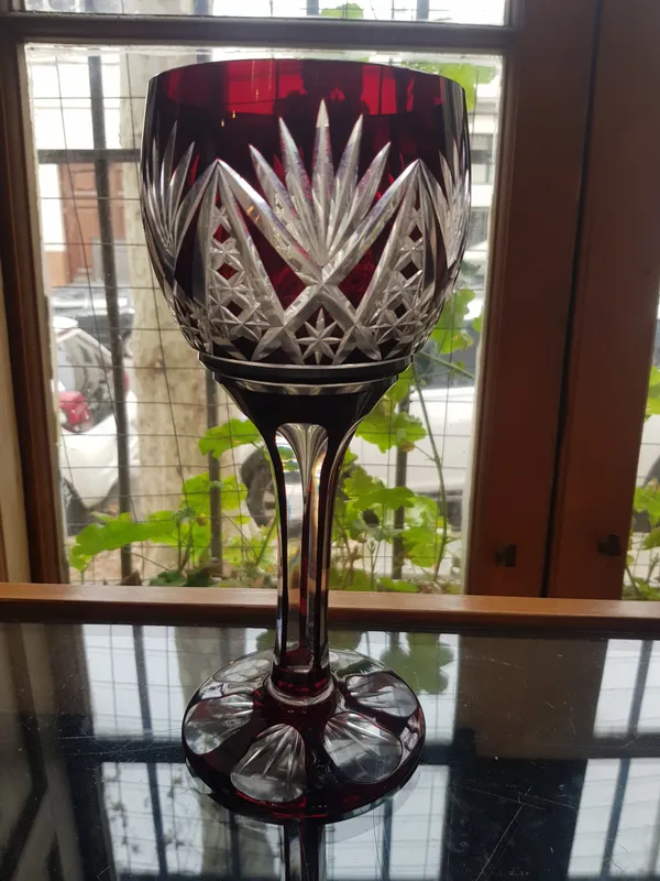 Copon de cristal tallado color rubi 28 cm