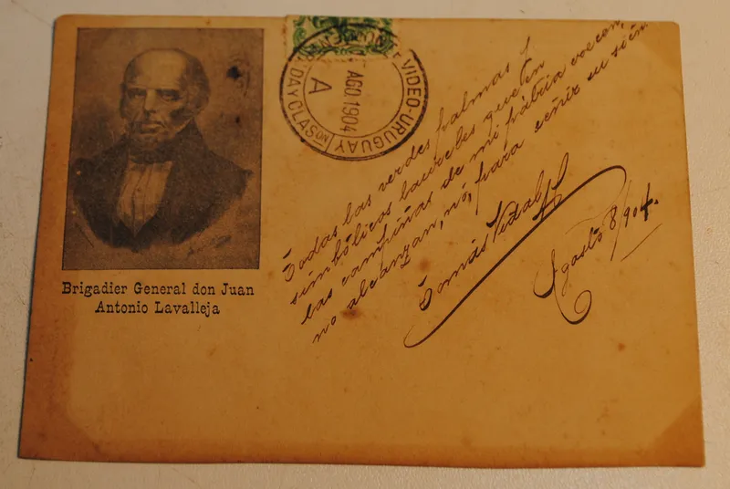 Postal con viñeta deñ general lavalleja fechada 1904