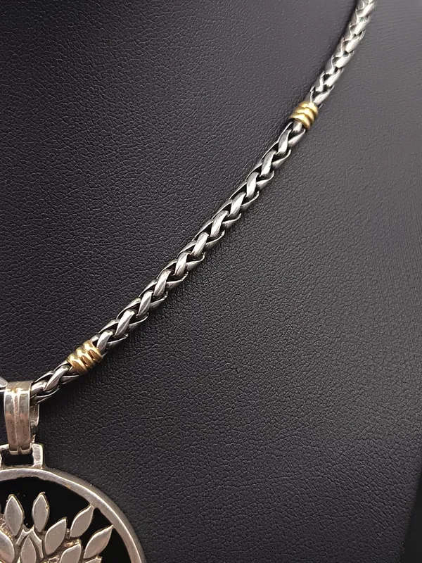 Cadena plata y oro con dije arbol de la vida