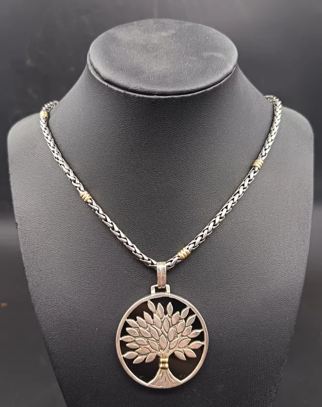 Cadena plata y oro con dije arbol de la vida