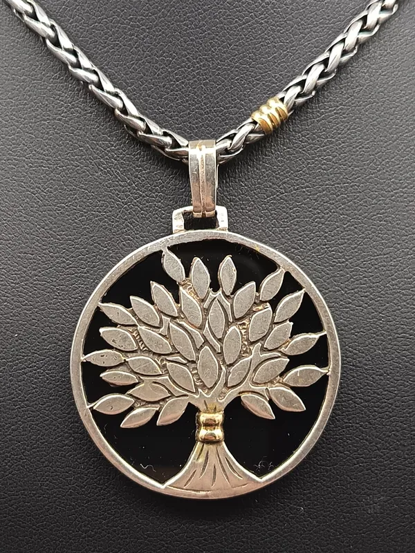 Cadena plata y oro con dije arbol de la vida