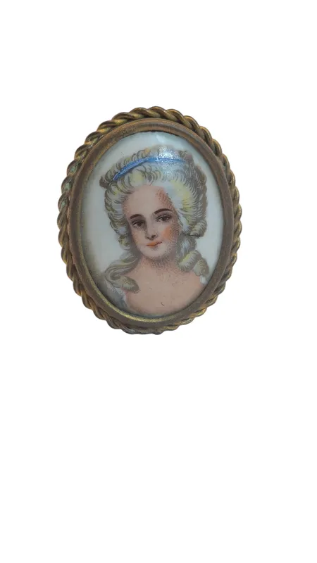 Prendedor de porcelana limoges dama pintada a mano diseño oval
