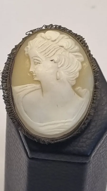Camafeo antiguo tallado a mano con engarce de bronce colgante y prendedor