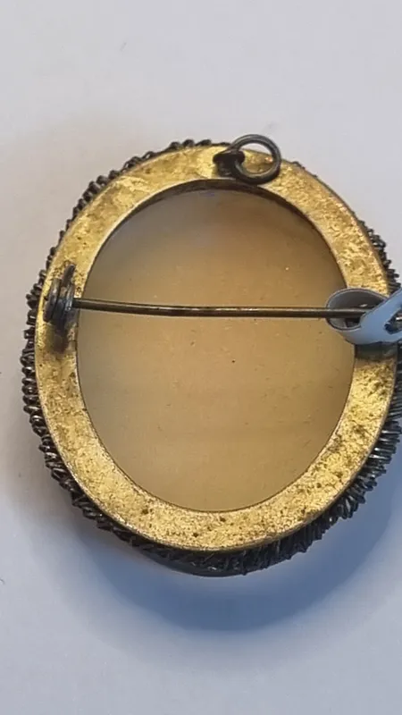 Camafeo antiguo tallado a mano con engarce de bronce colgante y prendedor