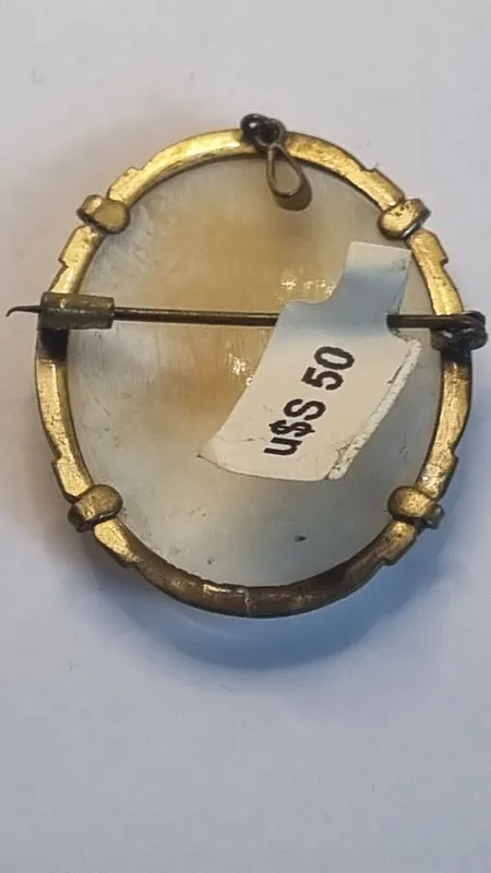 Camafeo grande antiguo con engarce de bronce prendedor y colgante