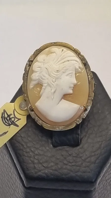 Camafeo original antiguo prendedor y colgante con engarce de bronce