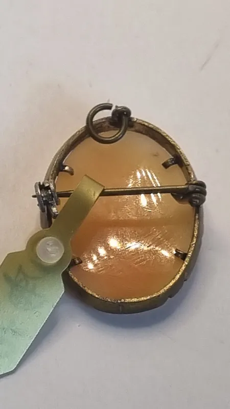 Camafeo original antiguo prendedor y colgante con engarce de bronce