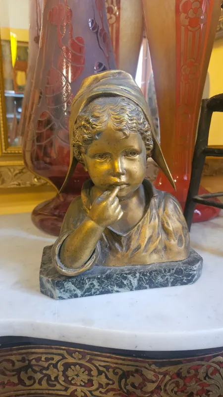 Busto de bronce niño firmado j. d aste