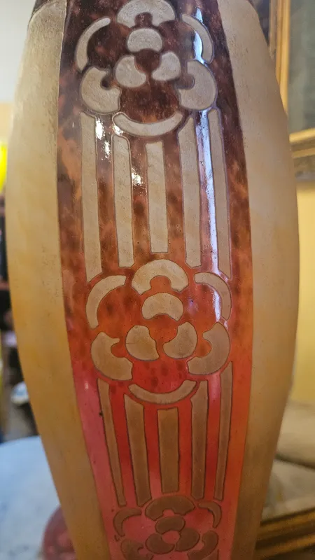 Florero le verre naranja y rojizo art deco 1920